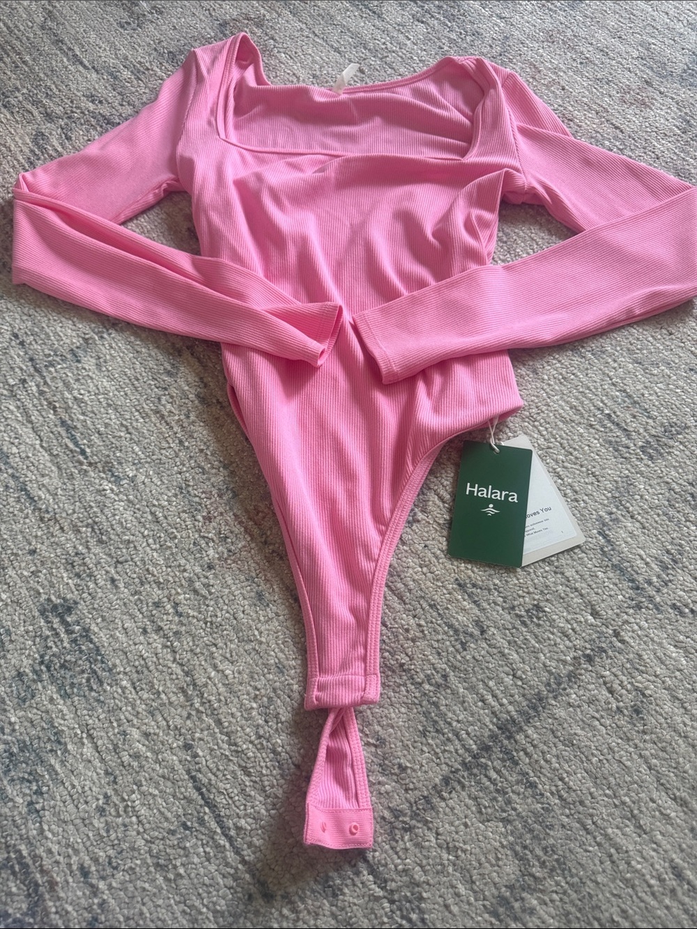 HALARA Pink Ribbed Long-Sleeve One-Piece Bodysuit NWT
